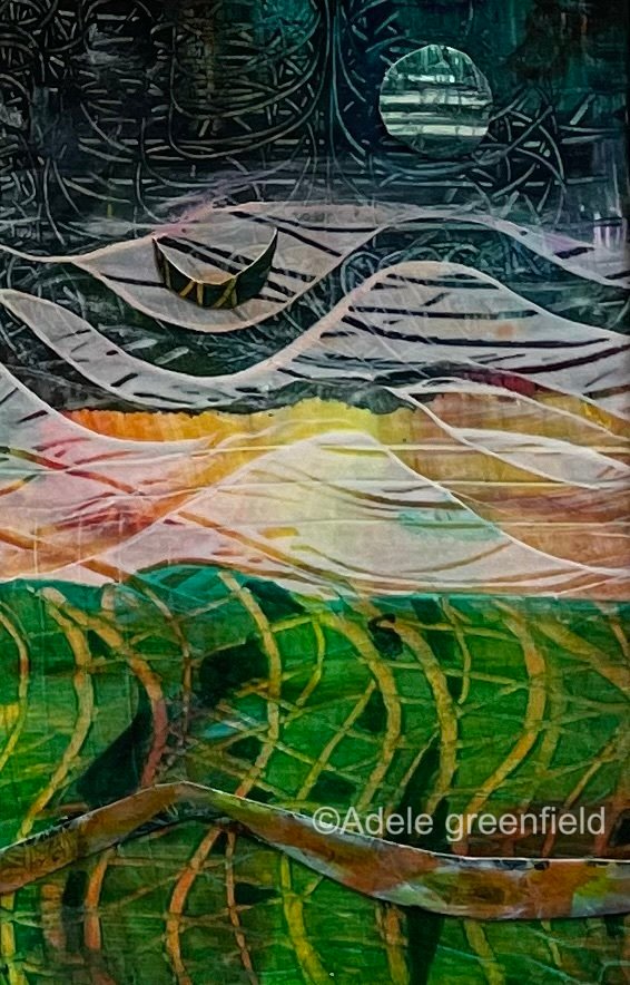 Moon Rising – Paste paper and acrylic